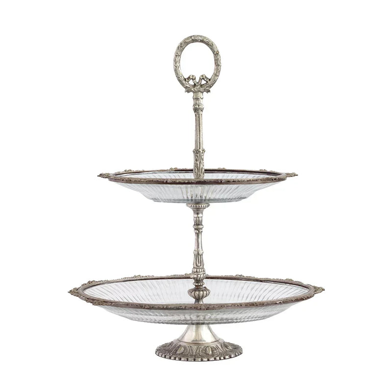 2 Tier Patisserie Server - Silver Oval - Pewter