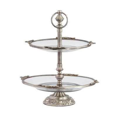 2 Tier Patisserie Server - Silver Round - Pewter