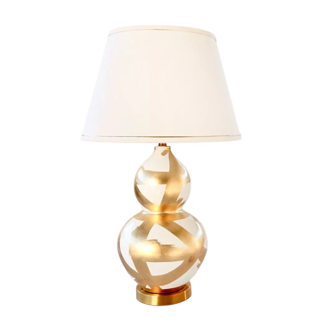 Table Lamp - Gold &amp; Off White Gourd
