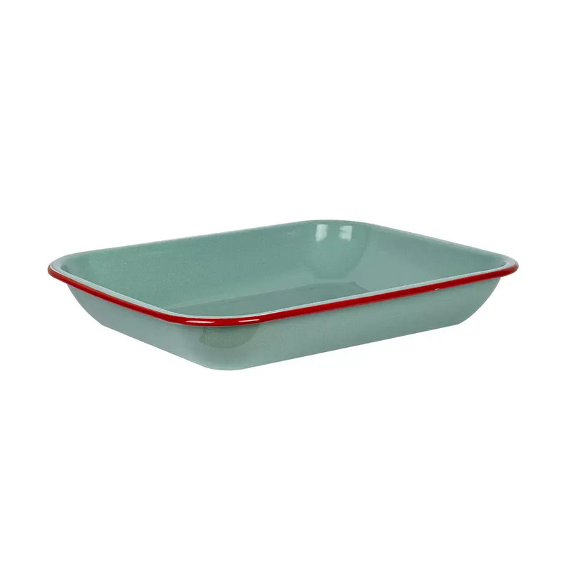 Baking Pan - Enamel Teal Red Rim 37.5cm - Enamel