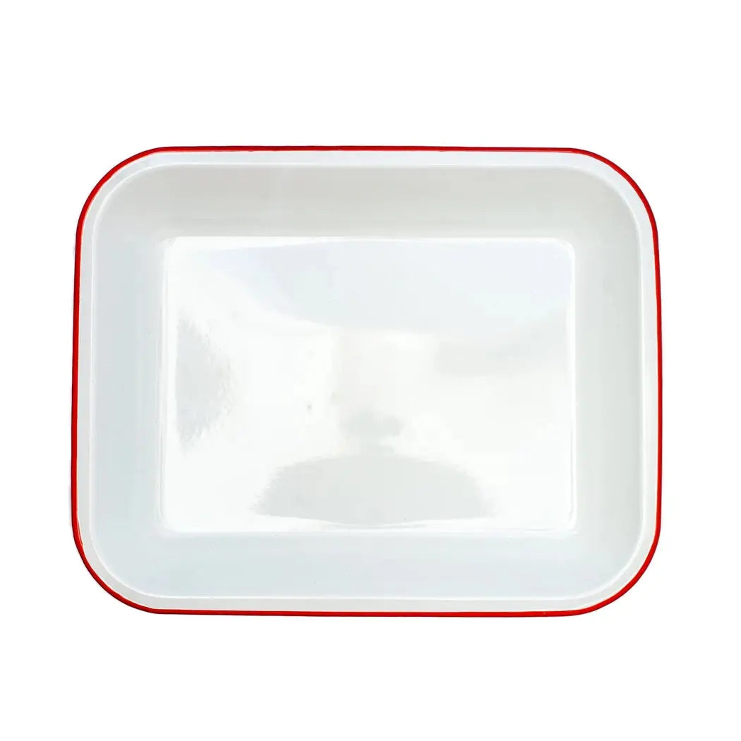 Baking Pan - Enamel White Red Rim 34.5 x 27.5 - Enamel