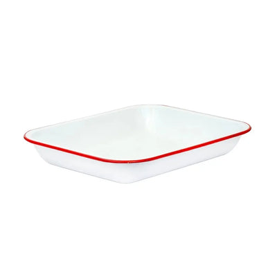 Baking Pan - Enamel White Red Rim 34.5 x 27.5 - Enamel