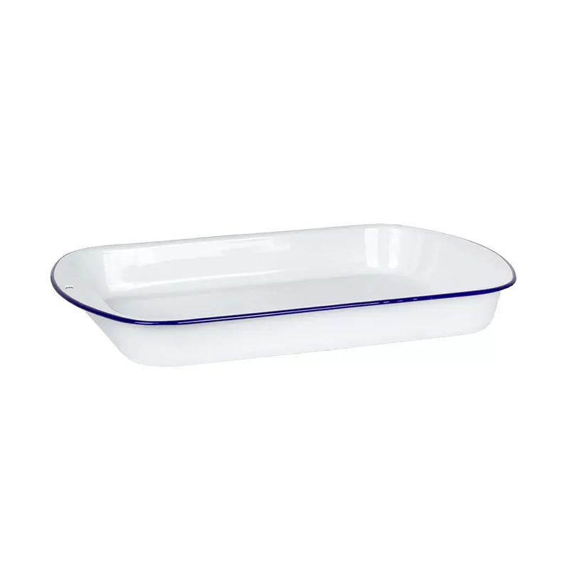 Baking Pan - XL Enamel White Blue Rim 46cm - Enamel