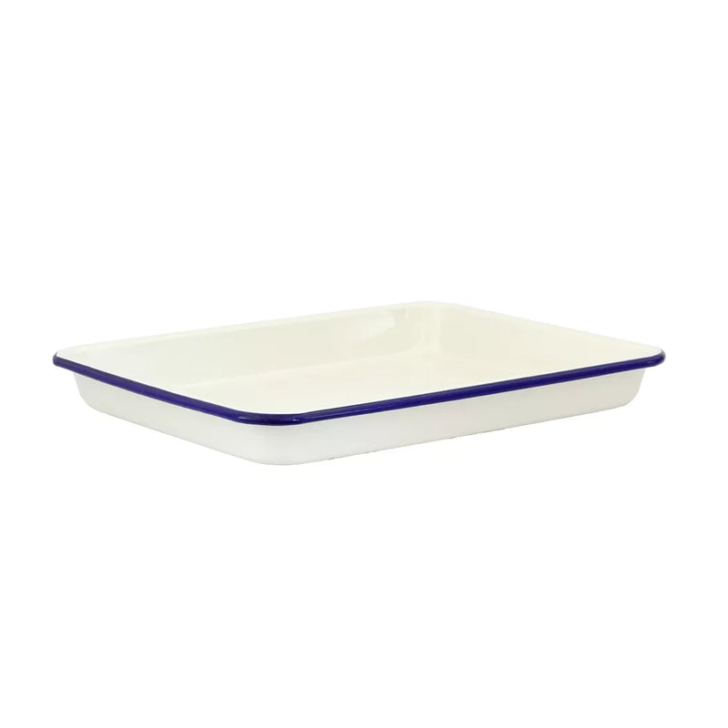 Baking Tray - Cream Blue Rim 29cm - Enamel