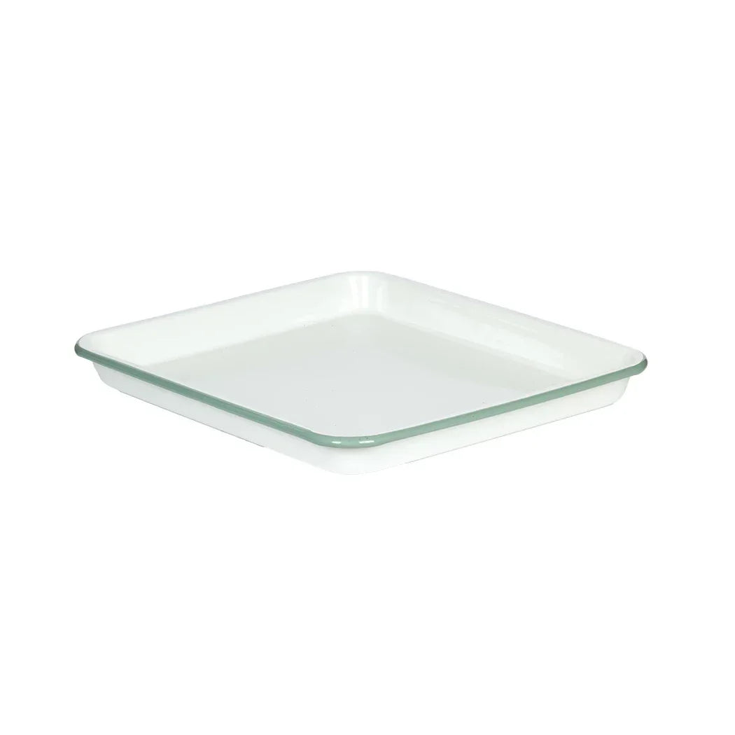 Baking Tray - Enamel Cream &amp; Green Rectangular 31cm - Enamel