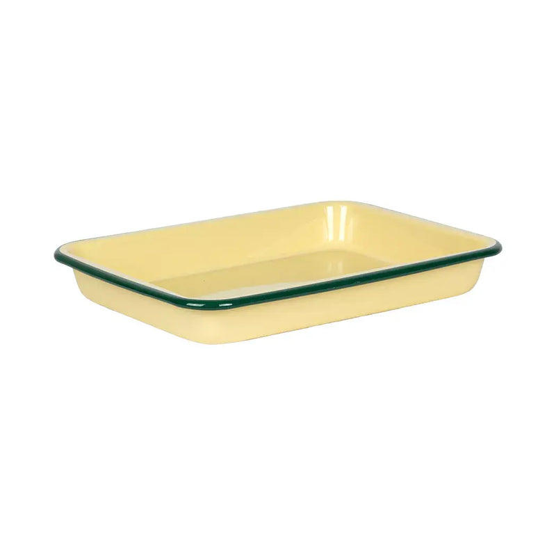Baking Tray - Enamel Custard Green Rim 25cm - Enamel