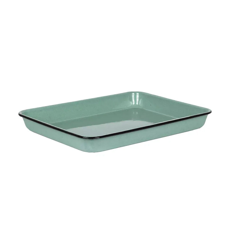 Baking Tray - Enamel Teal Black Rim 28cm - Enamel
