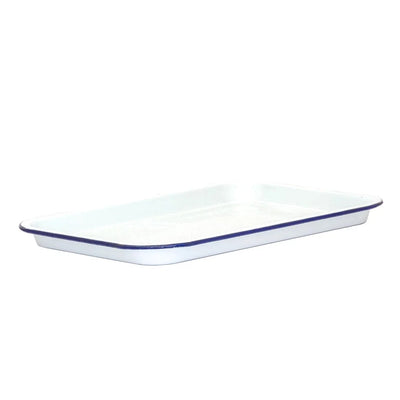 Baking Tray - Enamel White & Blue Rim Rectangular 33.5cm -