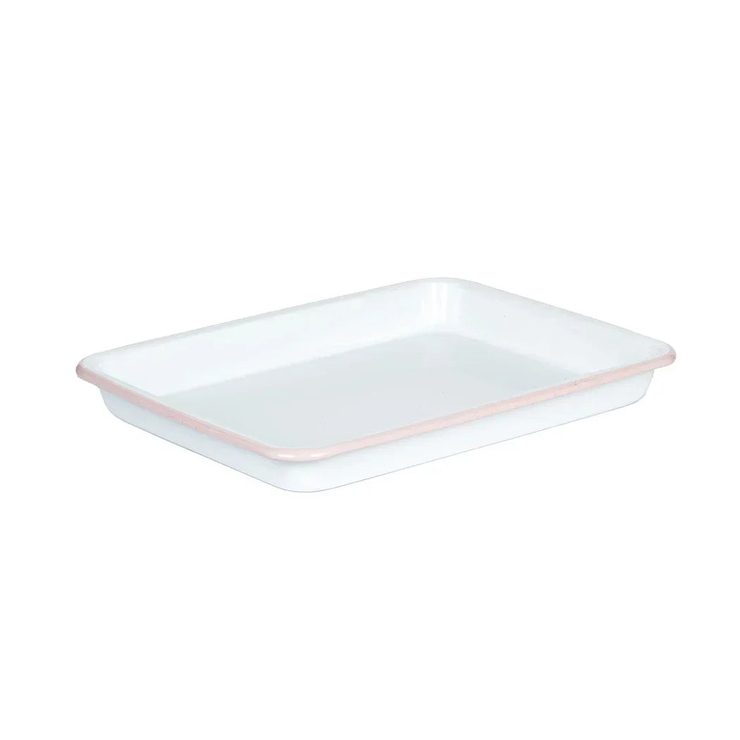Baking Tray - White Pink Rim 29cm - Enamel