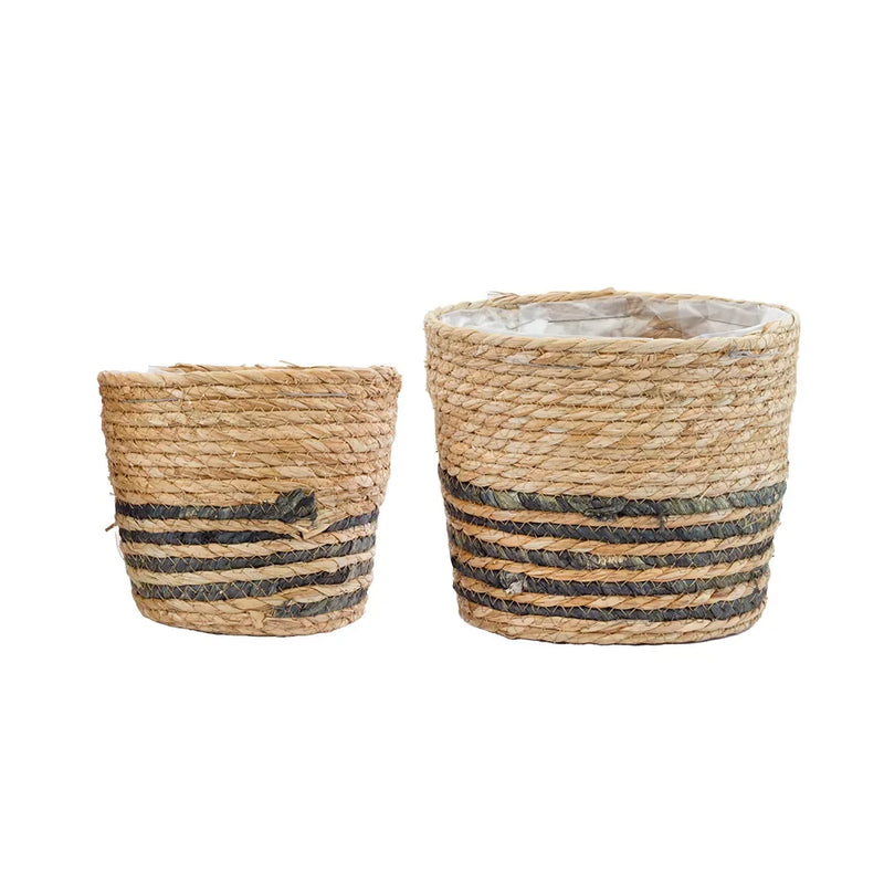 Basket Set of 2 - Woven Natural Ebony - Fabric