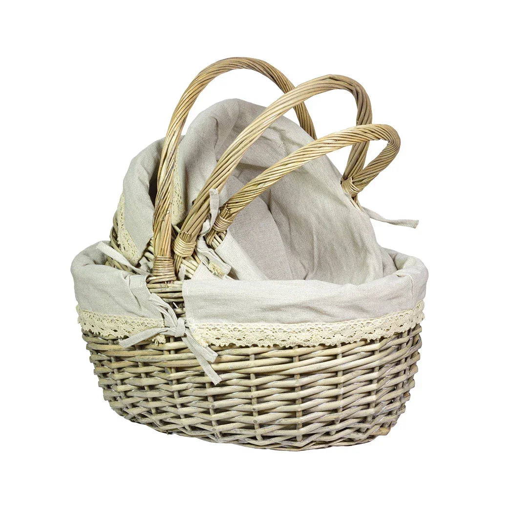 Basket Set of 3 - Woven Oval - Fabric