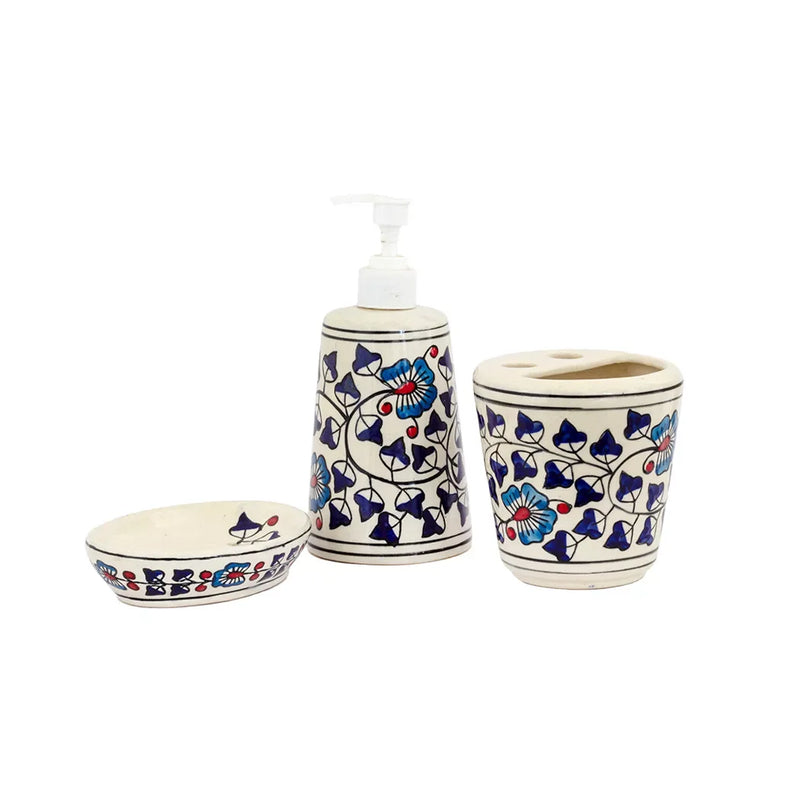 Bathroom Set - Ceramic Blues & Red - Ceramic