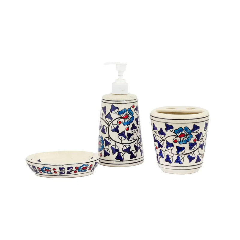 Bathroom Set - Ceramic Blues & Red - Ceramic