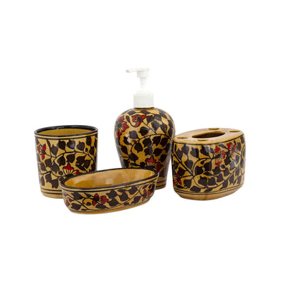 Bathroom Set - Ceramic Floral Brown - Ceramic