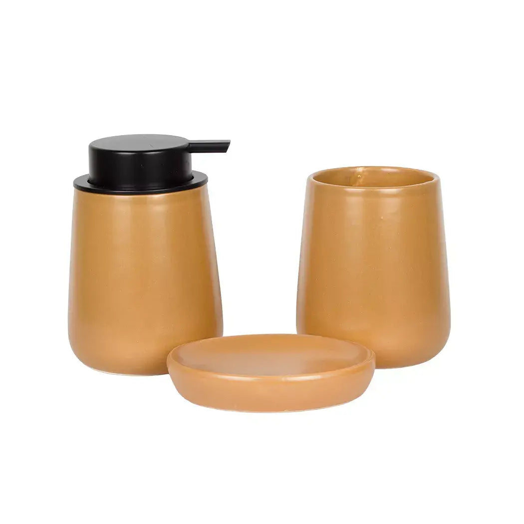 Bathroom Set - Ceramic Terracotta Brown 3 Piece - Ceramic