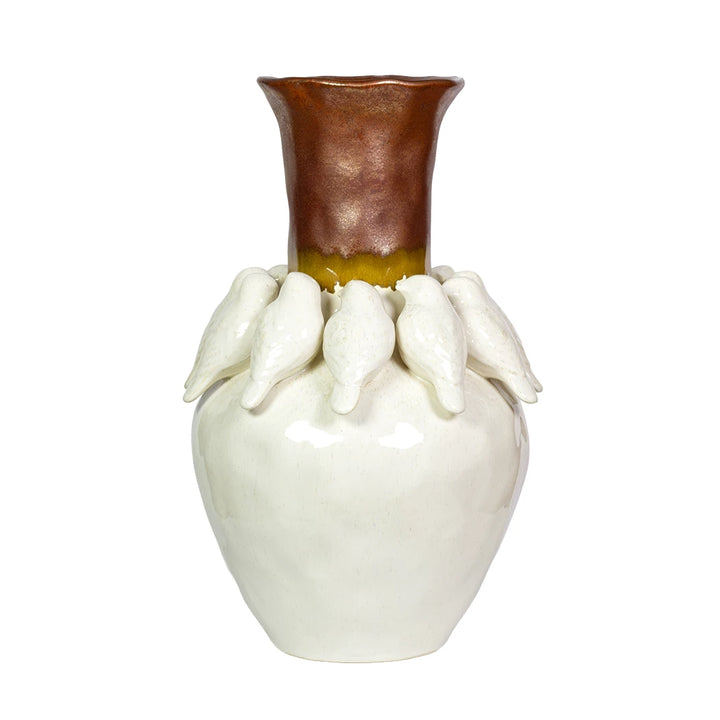 Ceramic Vase - Birds Cream &amp; Brown