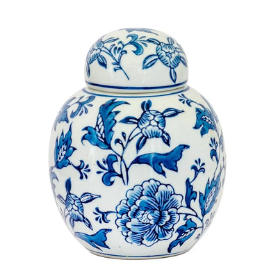Blue & White Floral Jar 16cm - Kitchen