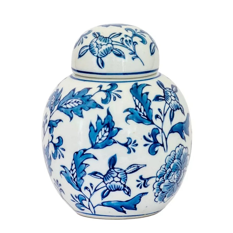 Blue & White Floral Jar 16cm - Kitchen