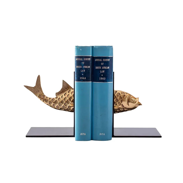 Bookends - Black &amp; Brass Fish - Pewter
