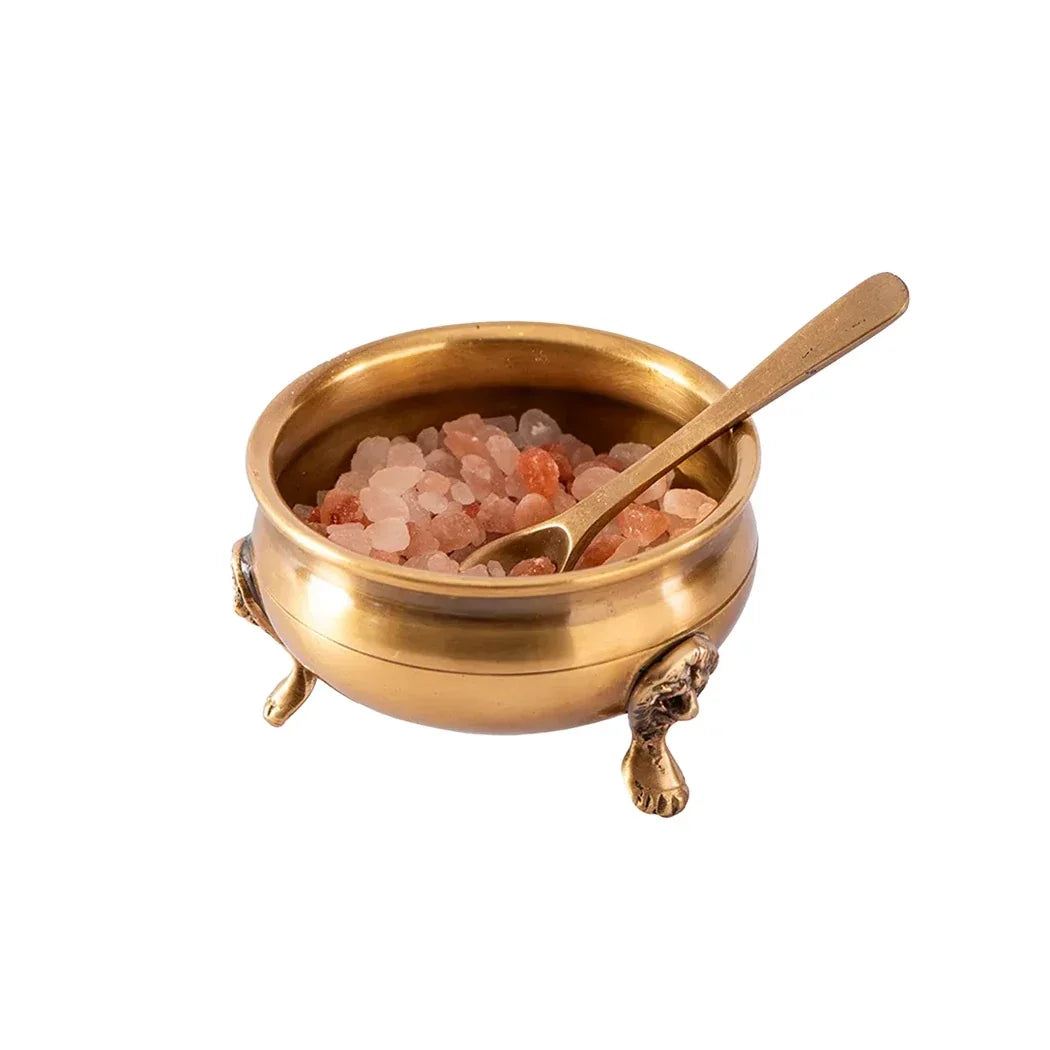 Bowl and Spoon Set - Small on Feet Brass - Pewter