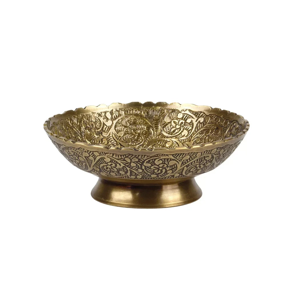 Bowl - Brass Elevated Floral Scalloped Petite - Pewter