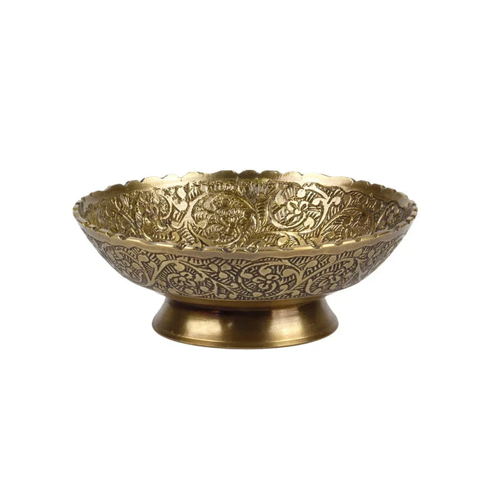 Bowl - Brass Elevated Floral Scalloped Petite - Pewter