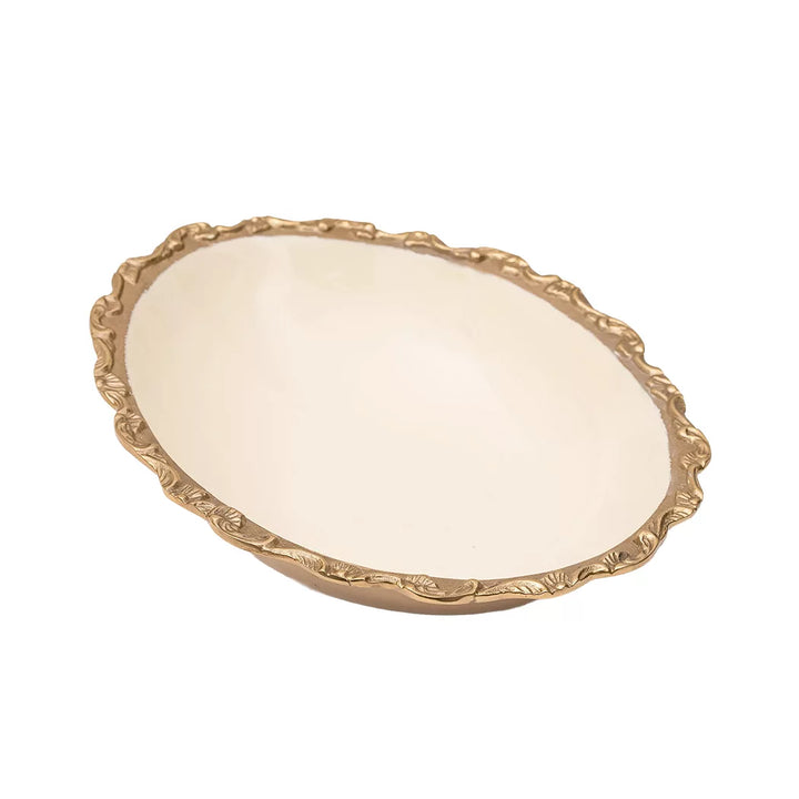 Bowl - Brass Enameled Cream Large Oval