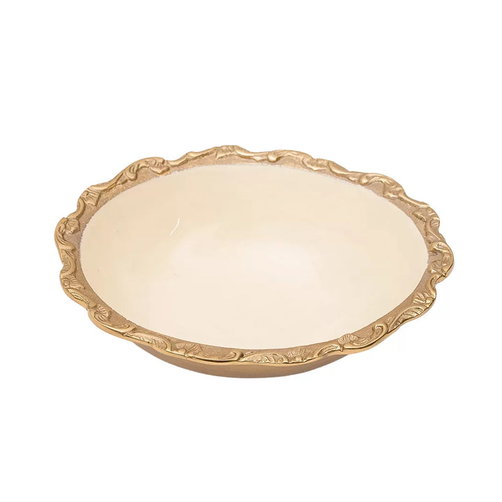 Bowl - Brass Enameled Cream Medium Oval