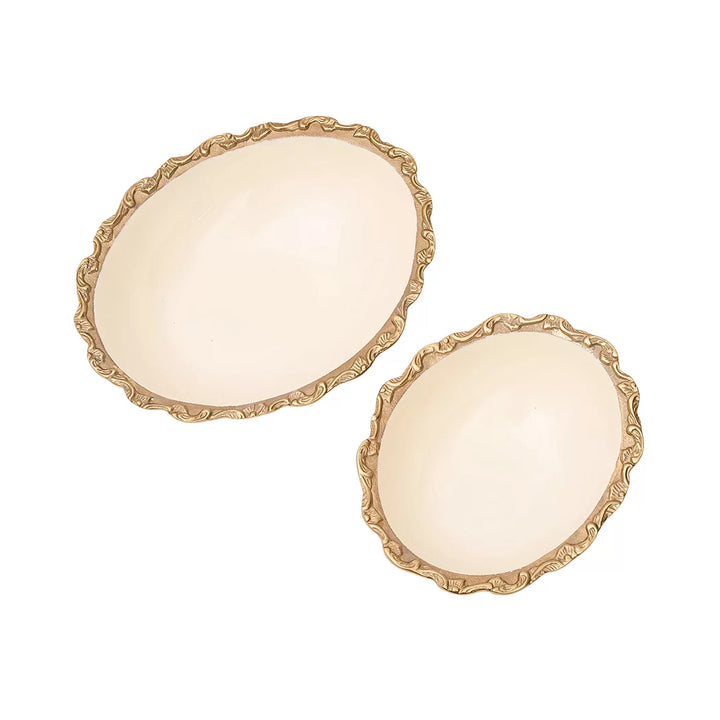 Bowl - Brass Enameled Cream Medium Oval