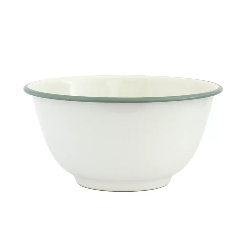 Bowl - Enamel Cream Green Rim 21.5cm - Enamel