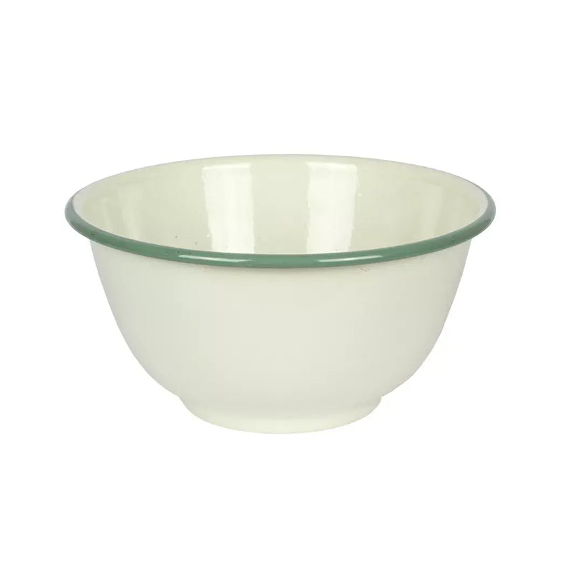 Bowl - Enamel Cream Green Rim 22cm - Enamel