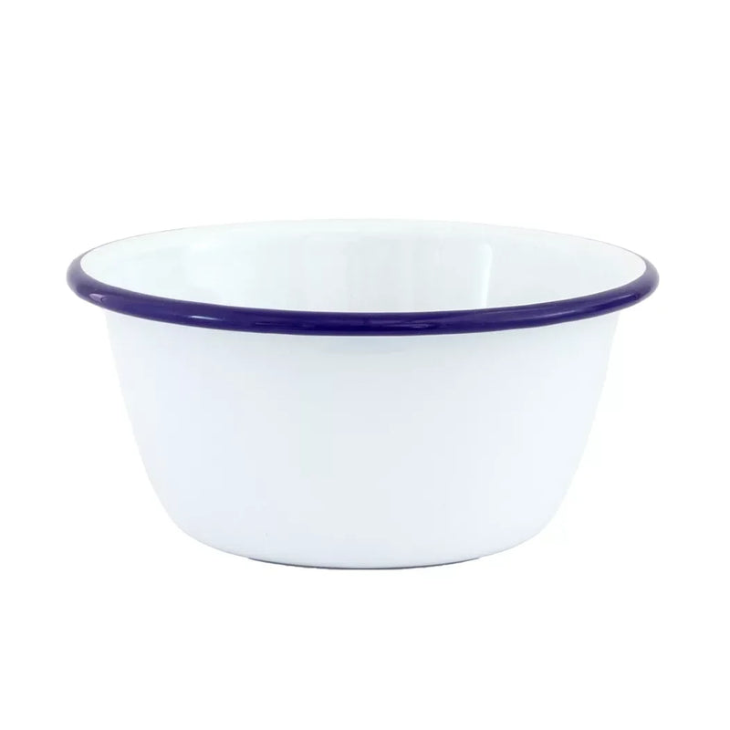 Bowl - Enamel White Blue Rim 15.5cm - Enamel