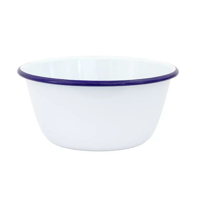 Bowl - Enamel White Blue Rim 19.5cm - Enamel