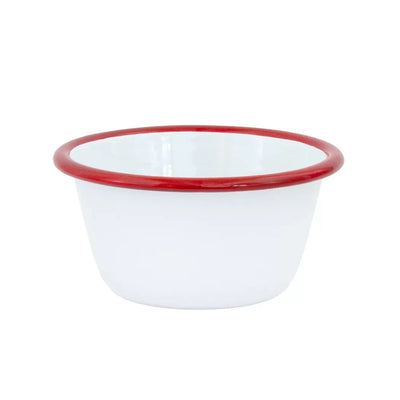 Bowl - Enamel White Red Rim 11.5cm - Enamel