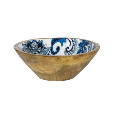 Bowl - Wood Blue Floral Small - Wood