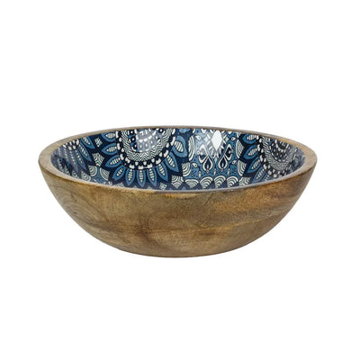 Bowl - Wood Blue Patterned - Wood
