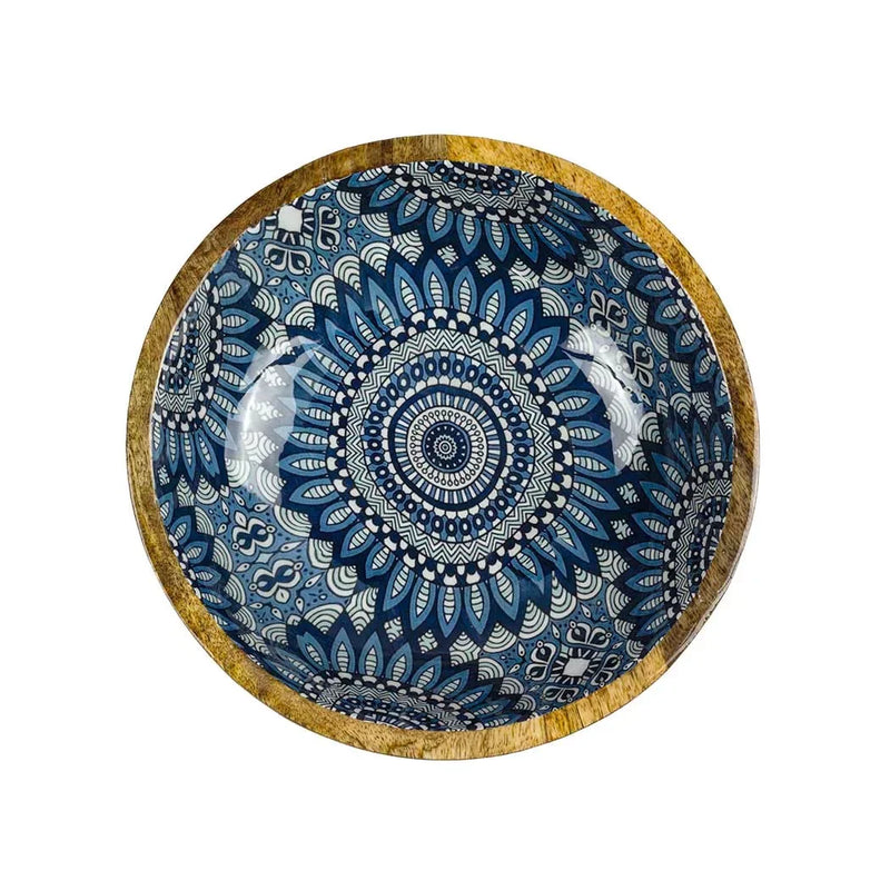 Bowl - Wood Blue Patterned - Wood