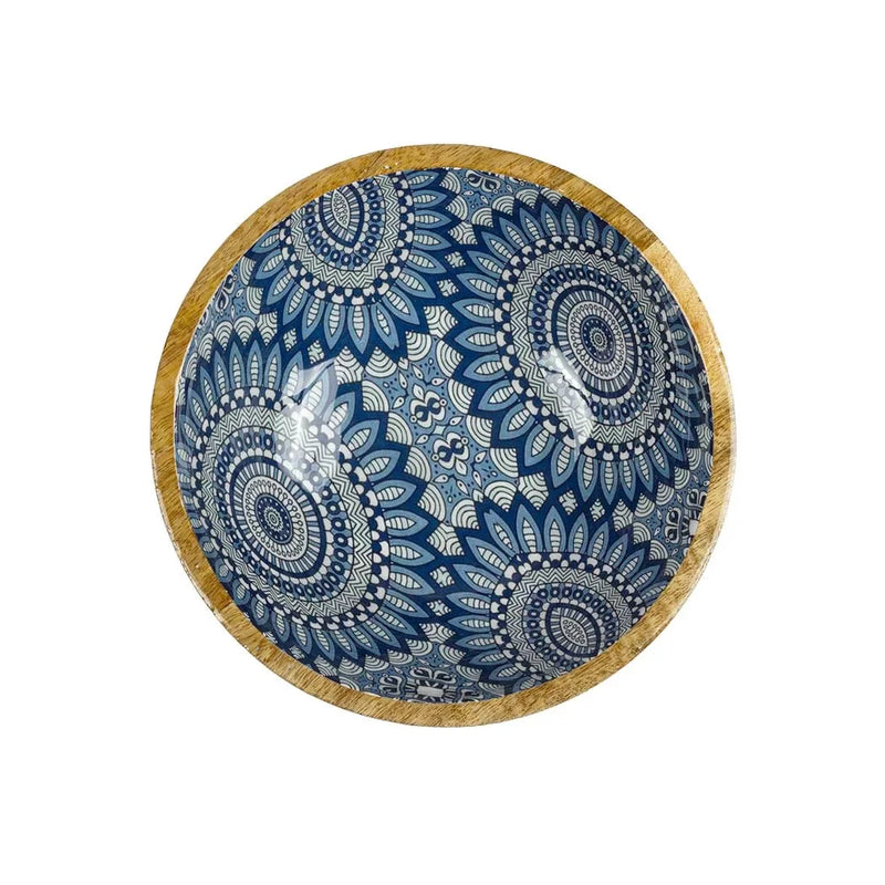 Bowl - Wood Blue Patterned Small - Wood