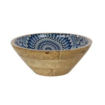 Bowl - Wood Blue Patterned Small - Wood