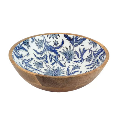 Bowl - Wood Blue & White Ceramic