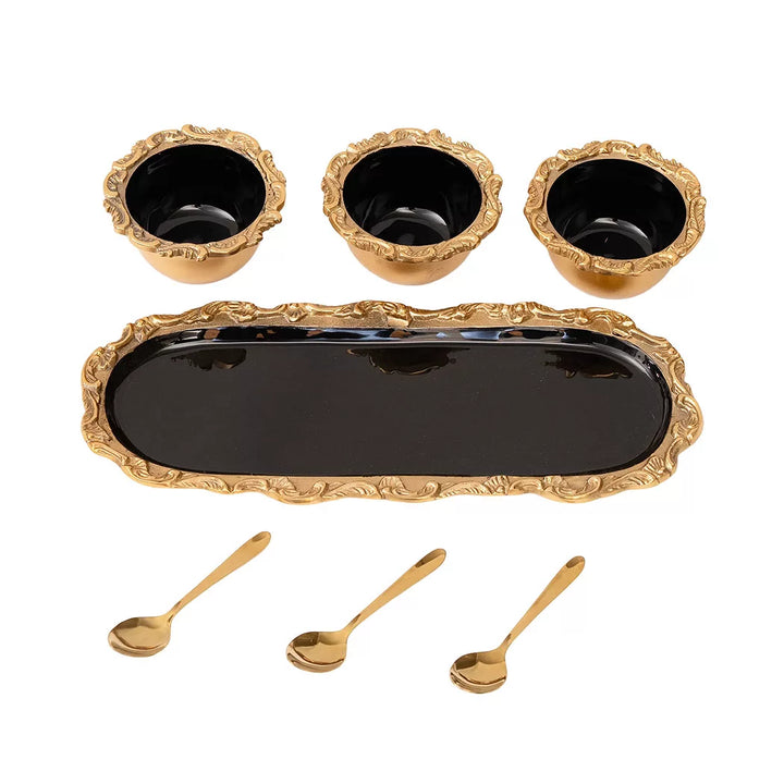 Tray &amp; Bowl Set - Brass &amp; Black