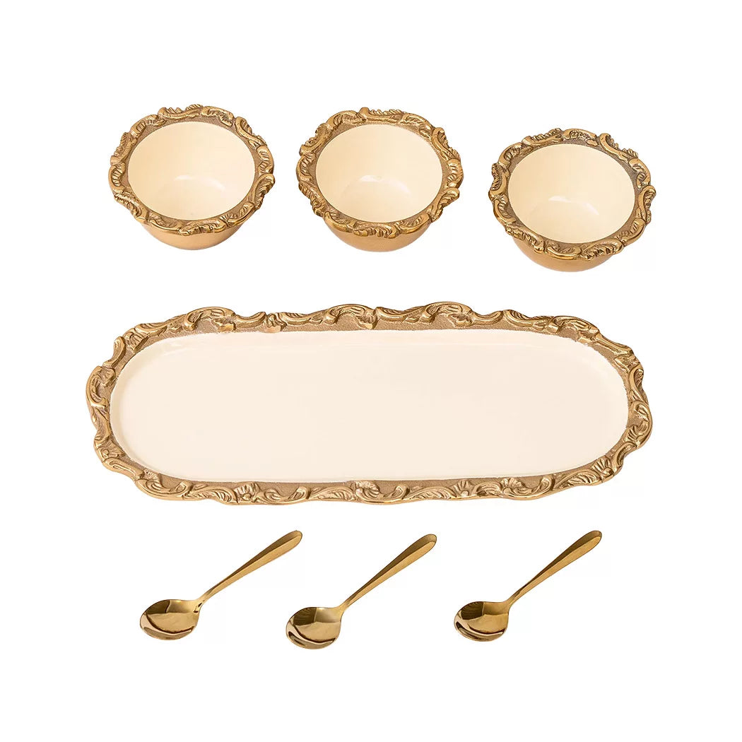 Tray &amp; Bowl Set - Brass &amp; Cream