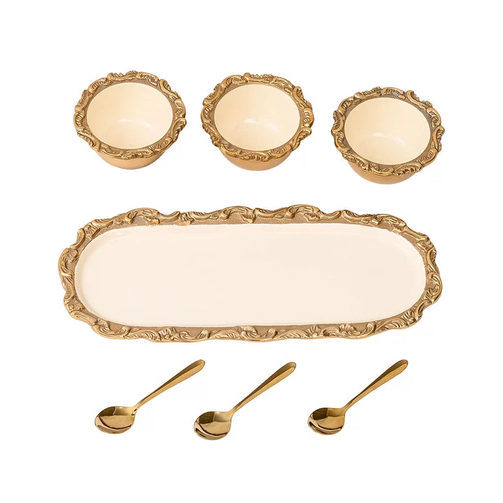 Tray &amp; Bowl Set - Brass &amp; Cream
