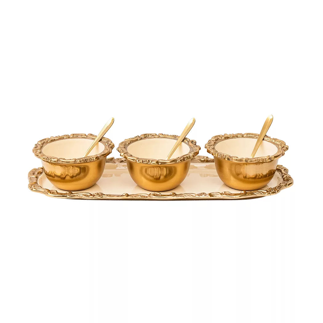 Tray &amp; Bowl Set - Brass &amp; Cream