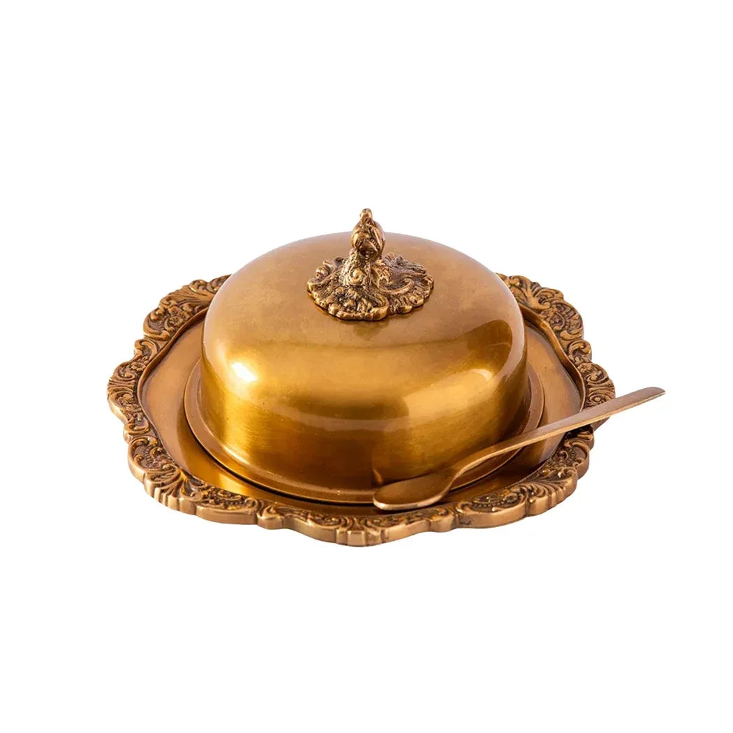 Butter Dish - Round French Brass - Pewter