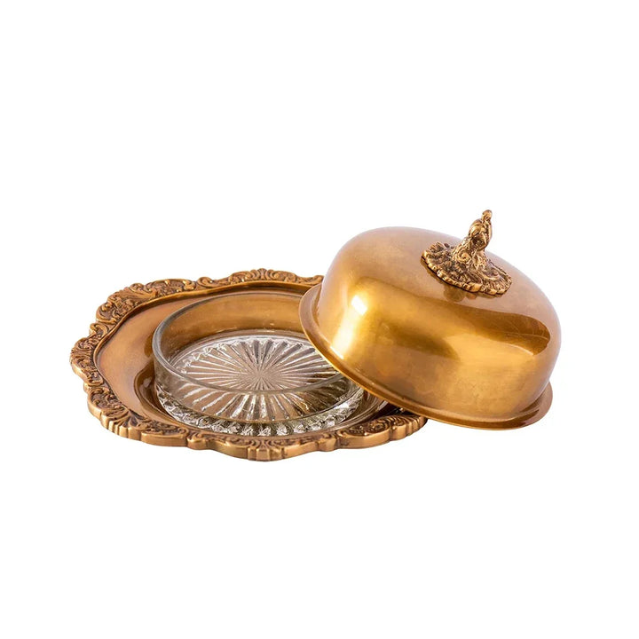 Butter Dish - Round French Brass - Pewter