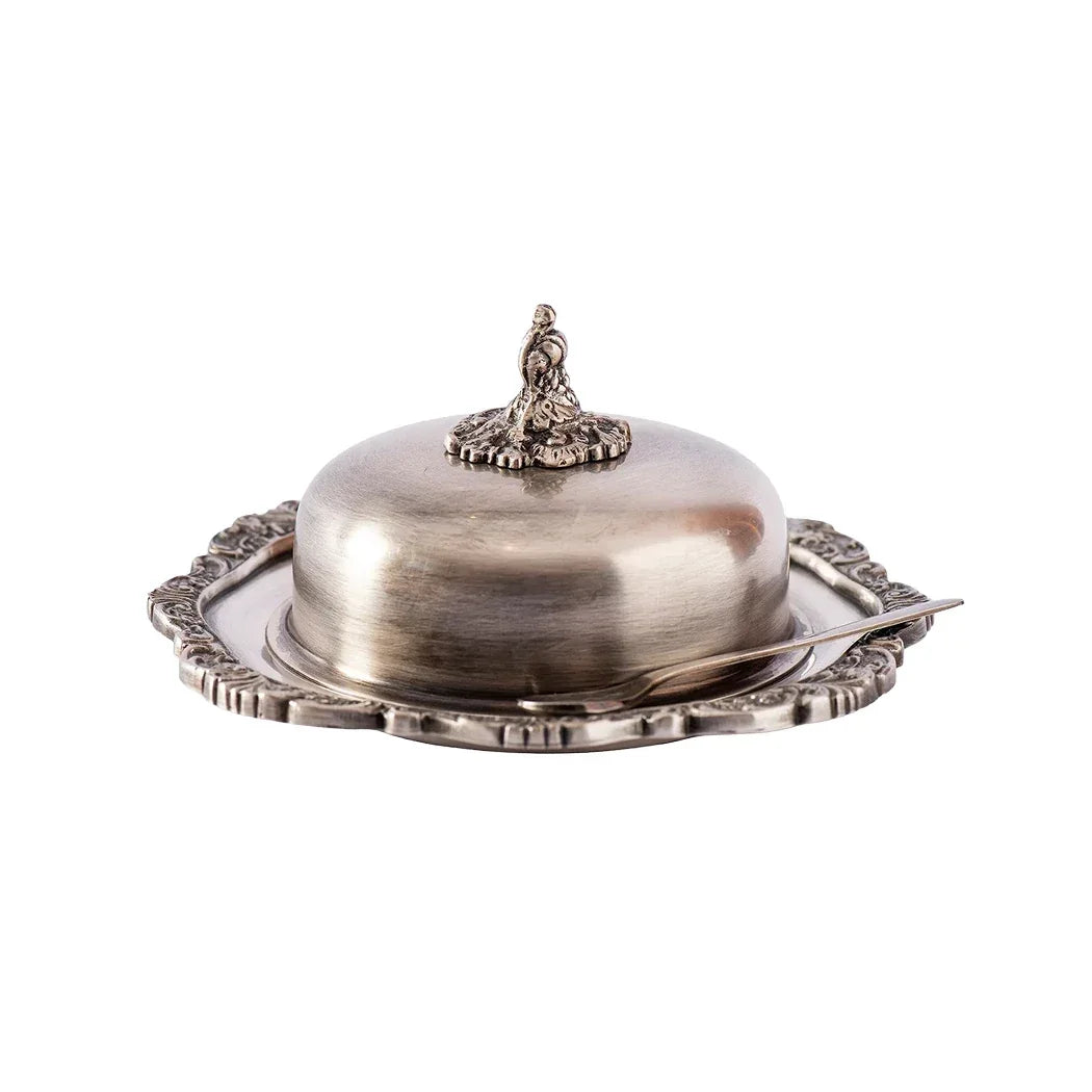 Butter Dish - Round French Silver - Pewter