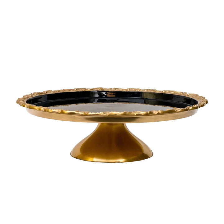 Cake Stand - Brass &amp; Enamel Black 45cm - Pewter