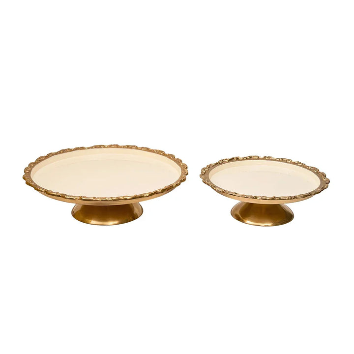 Cake Stand - Brass &amp; Enamel Cream 35cm - Pewter