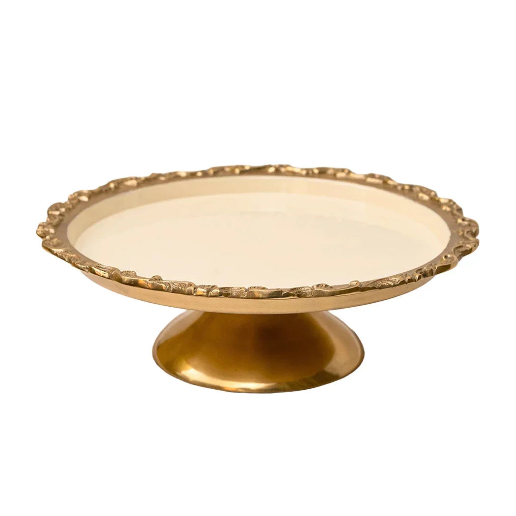 Cake Stand - Brass &amp; Enamel Cream 35cm - Pewter